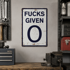 Fucks Given 0 Vintage Metal Sign – Funny Man Cave, Garage & Home Bar Decor🚧🛠️
