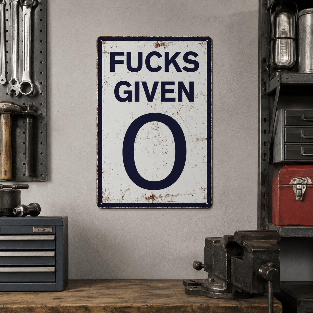 Fucks Given 0 Vintage Metal Sign – Funny Man Cave, Garage & Home Bar Decor🚧🛠️