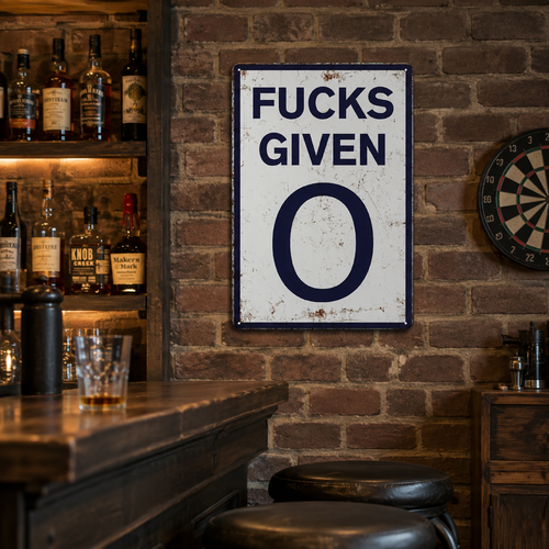 Fucks Given 0 Vintage Metal Sign – Funny Man Cave, Garage & Home Bar Decor🚧🛠️