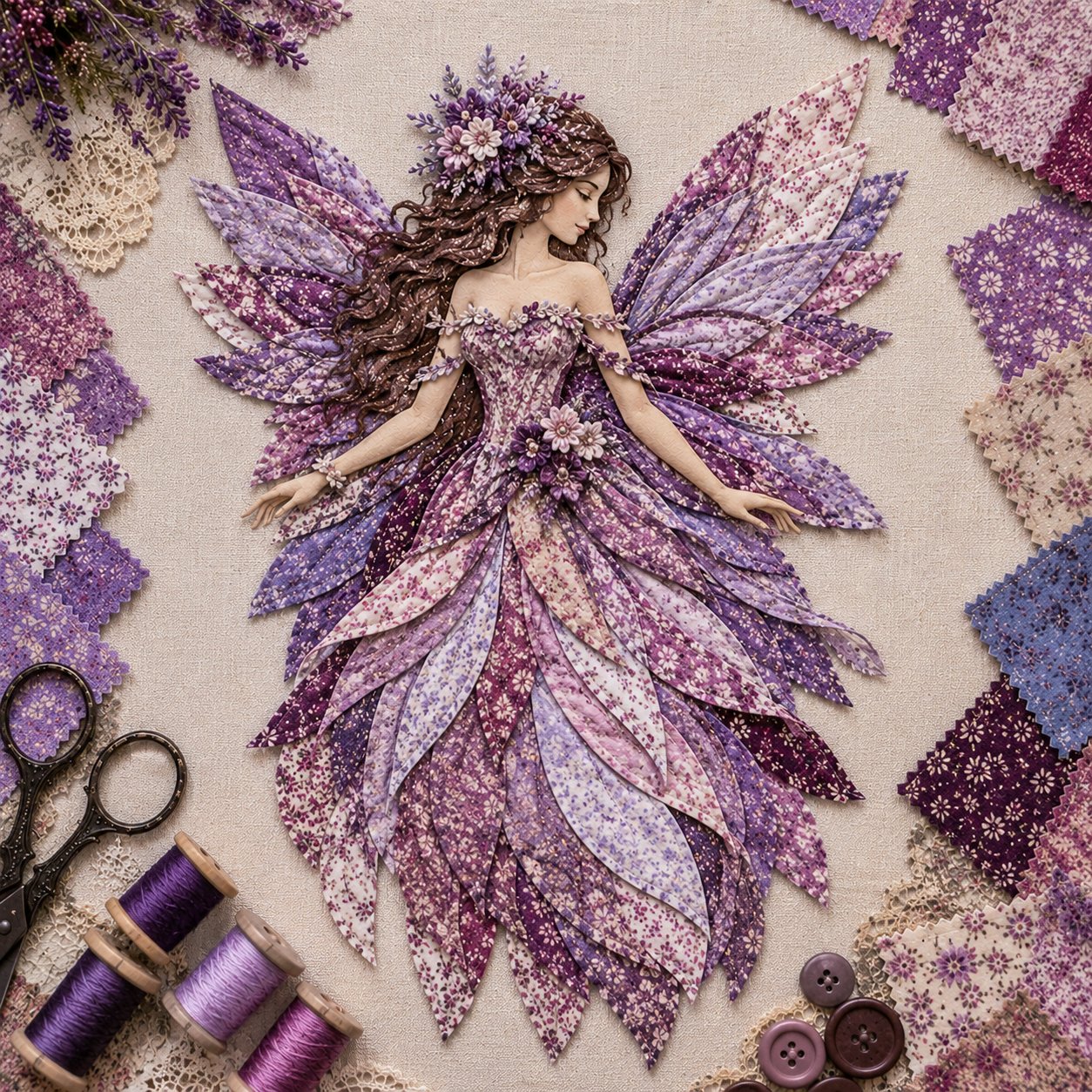 🧚‍♀️🌸 Premium DIY Kit ‘Fairy Patchwork’ | High-quality layered fabric with floral wings – DIY handmade fantasy wall decor ✨