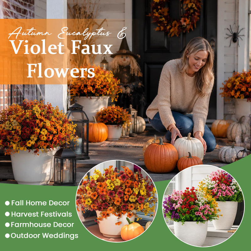 🍂Autumn Eucalyptus & Violet Artificial Flowers for Home Decor