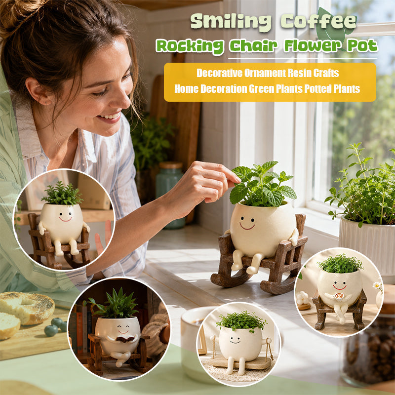 🪑 Rocking Chair Face Resin Planter | Cute Smiling Character Succulent Pot For Windowsill Desk Decor