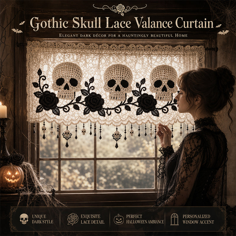 💀 Spooky Elegance Skull  Valance Curtain 🌹