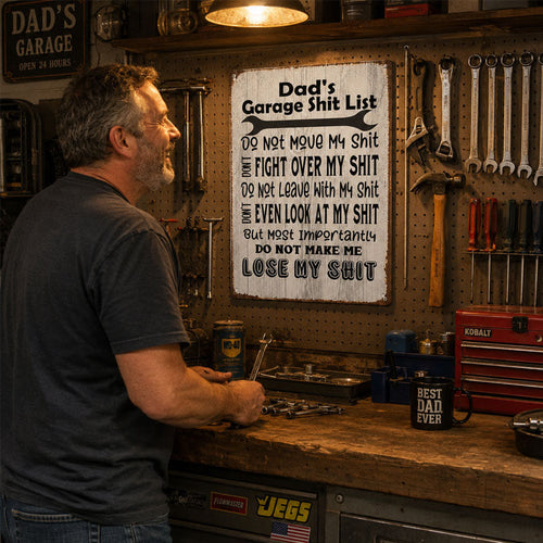 Dad's Garage Shit List Metal Sign🔧✨