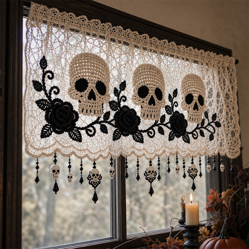 💀 Spooky Elegance Skull  Valance Curtain 🌹