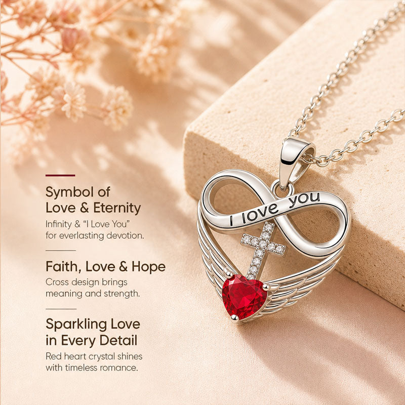 💖I Love You Forever Heart Angel Wing Cross Necklace💖