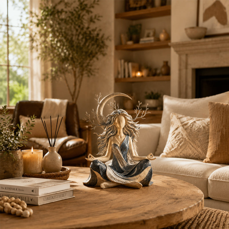 🌿 Nature Goddess Tabletop Resin Sculpture, Serene Meditation Room Decor Ornament