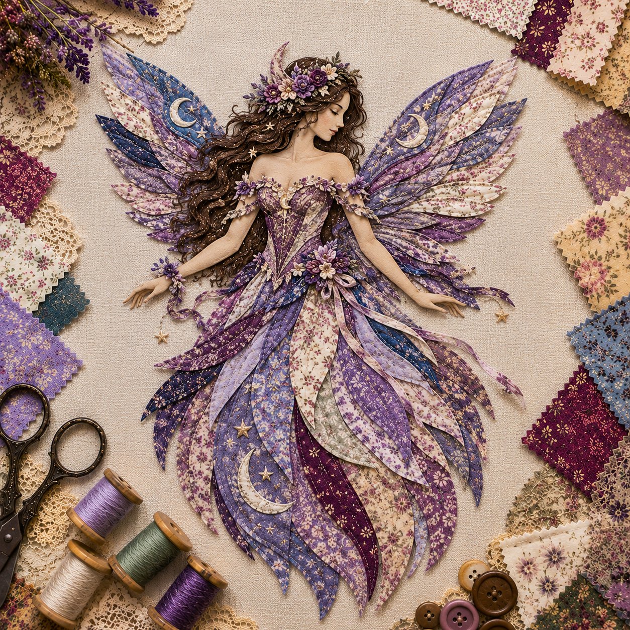 🧚‍♀️🌸 Premium DIY Kit ‘Fairy Patchwork’ | High-quality layered fabric with floral wings – DIY handmade fantasy wall decor ✨