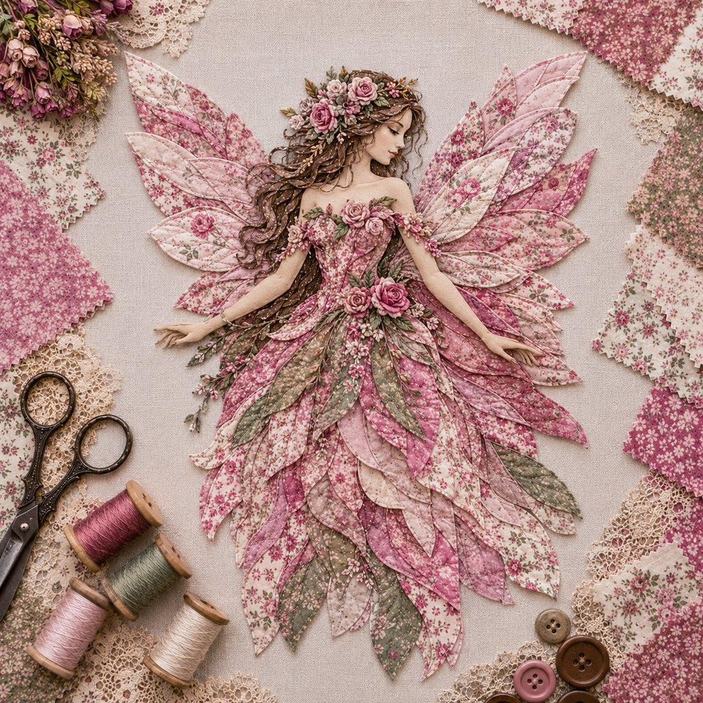 🧚‍♀️🌸 Premium DIY Kit ‘Fairy Patchwork’ | High-quality layered fabric with floral wings – DIY handmade fantasy wall decor ✨