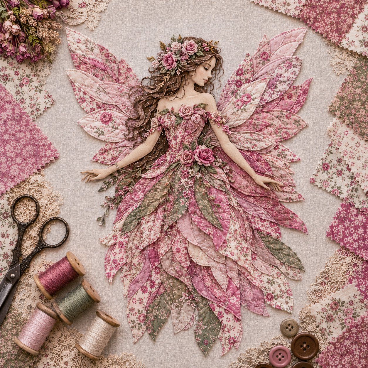 🧚‍♀️🌸 Premium DIY Kit ‘Fairy Patchwork’ | High-quality layered fabric with floral wings – DIY handmade fantasy wall decor ✨