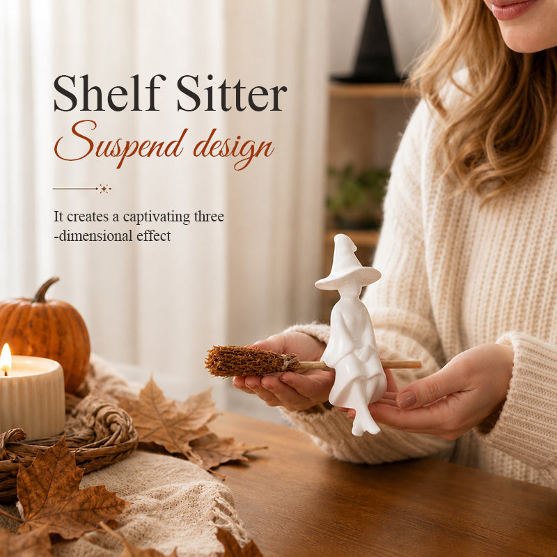 Witch Figurine - Cozy Halloween Fireplace & Bookshelf Decor🏡🧙♀️