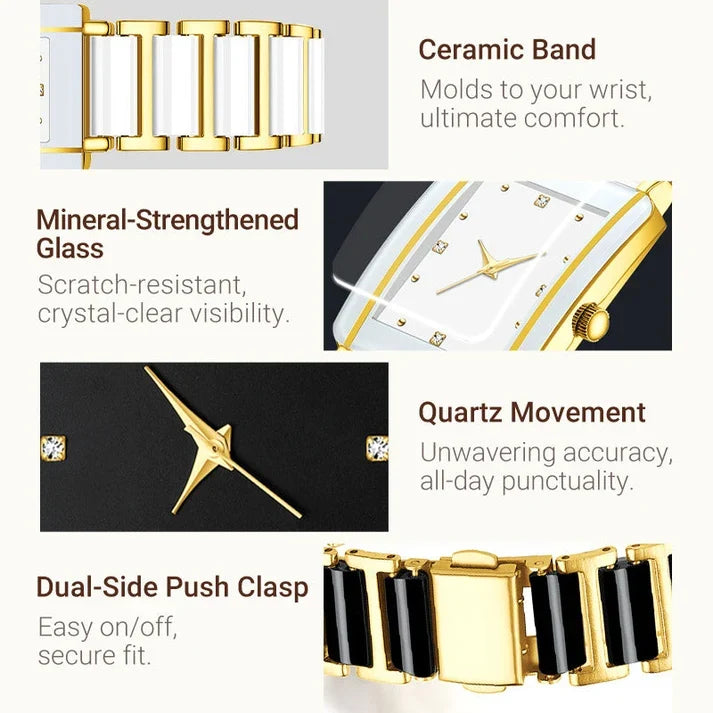 ⌚ Elegant Ceramic Band Watch — 3ATM Water Resistant, Quartz, Gift Box Included