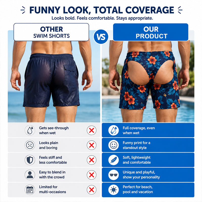🌴 Novelty Printed Funny Swim Beach Shorts, Eye‑Catching Party Vacation Swim Trunks