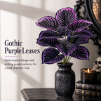 🏡🖤Artificial Purple Calathea Plant – Gothic Fall & Halloween Faux Plant