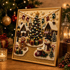 🎄🎅 Premium 3D Pearl Christmas Wall Art Kit | Luxury Flocked Canvas with Scratch-Resistant Non-Fading Pearl Beads DIY Holiday Decor ⛄️❄️