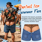 🐆 Novelty Leopard‑Print Denim‑Illusion Swim Shorts | Funny Eye‑Catching Beach Pool Party Trunks