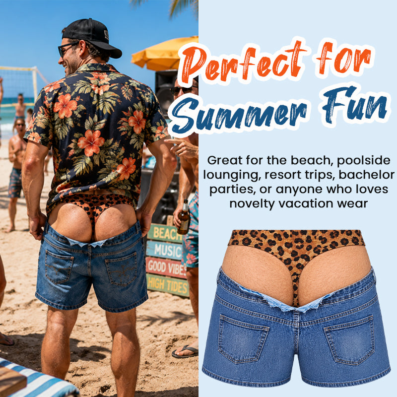 🐆 Novelty Leopard‑Print Denim‑Illusion Swim Shorts | Funny Eye‑Catching Beach Pool Party Trunks