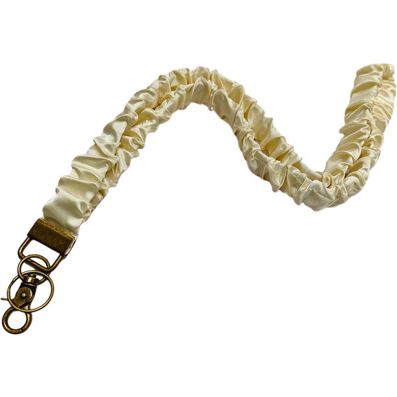 ✨Handmade Pleated Fabric Phone Lanyard with Metal Clasp - Long Neck Strap & Decorative Chain