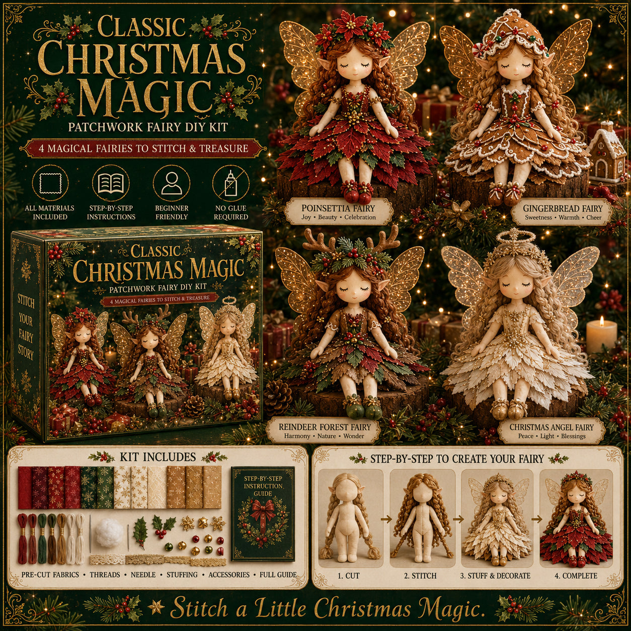 🧚 Handmade Christmas Fairy DIY Sewing Kit, 4Pcs Xmas Ornament Craft Gift