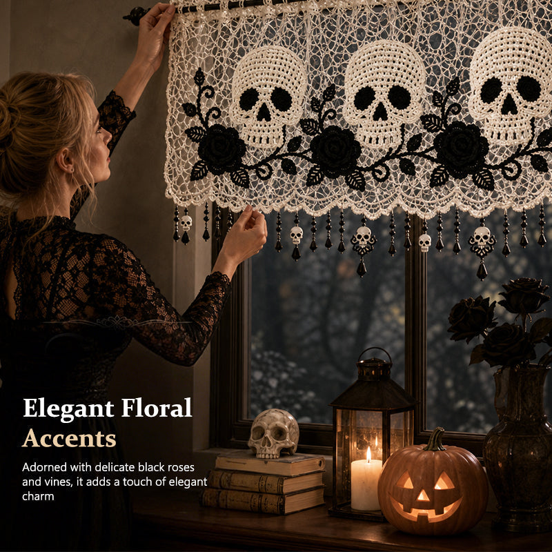 💀 Spooky Elegance Skull  Valance Curtain 🌹