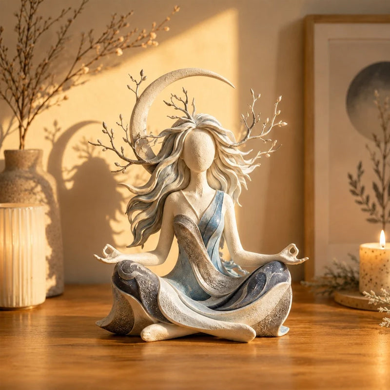 🌿 Nature Goddess Tabletop Resin Sculpture, Serene Meditation Room Decor Ornament