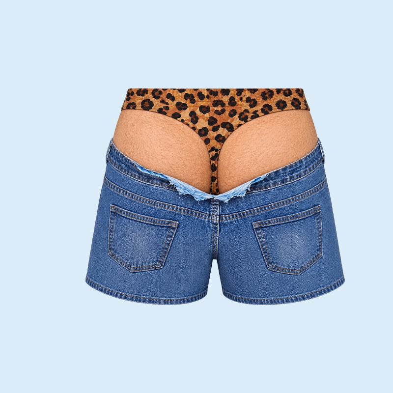 🐆 Novelty Leopard‑Print Denim‑Illusion Swim Shorts | Funny Eye‑Catching Beach Pool Party Trunks