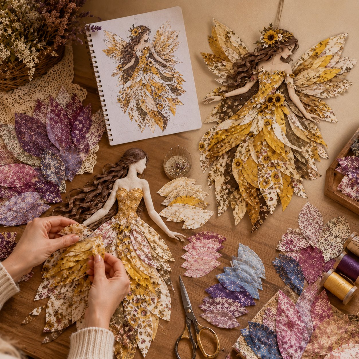 🧚‍♀️🌸 Premium DIY Kit ‘Fairy Patchwork’ | High-quality layered fabric with floral wings – DIY handmade fantasy wall decor ✨