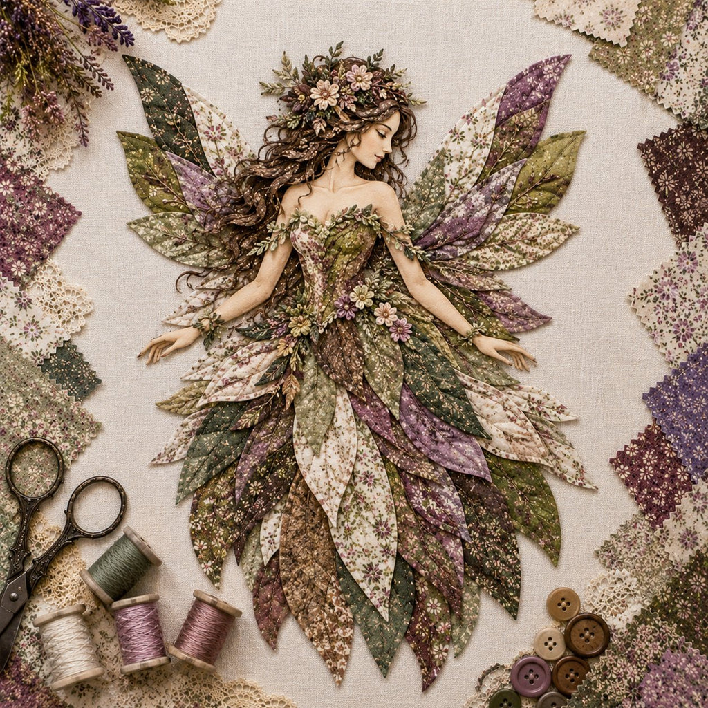 🧚‍♀️🌸 Premium DIY Kit ‘Fairy Patchwork’ | High-quality layered fabric with floral wings – DIY handmade fantasy wall decor ✨