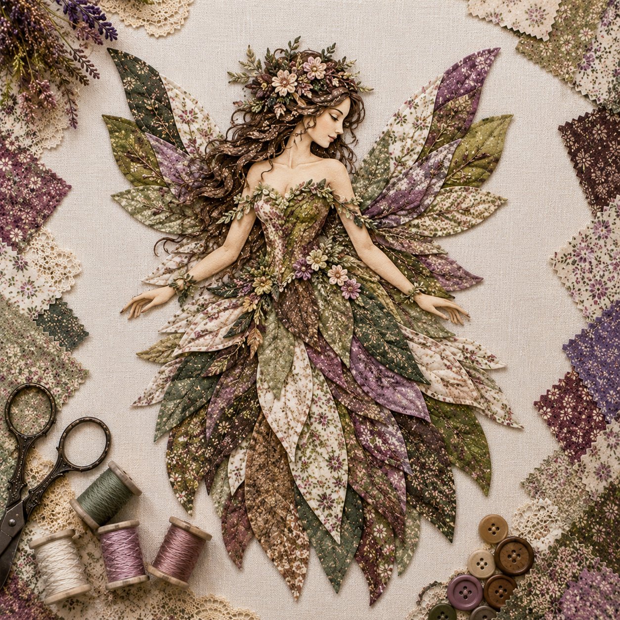 🧚‍♀️🌸 Premium DIY Kit ‘Fairy Patchwork’ | High-quality layered fabric with floral wings – DIY handmade fantasy wall decor ✨