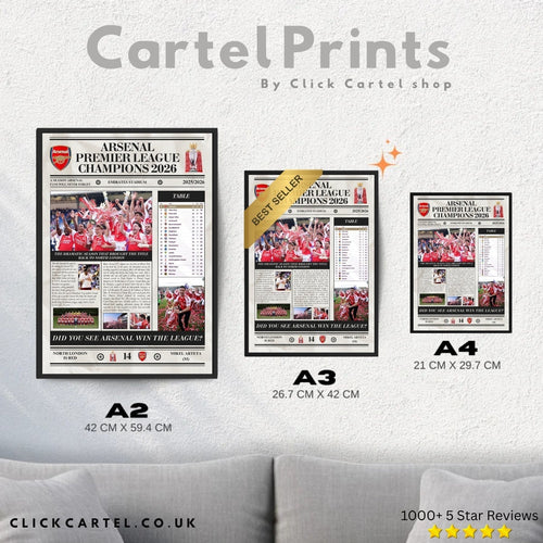 Arsenal Premier League Champions 2026 - Newspaper Style Poster