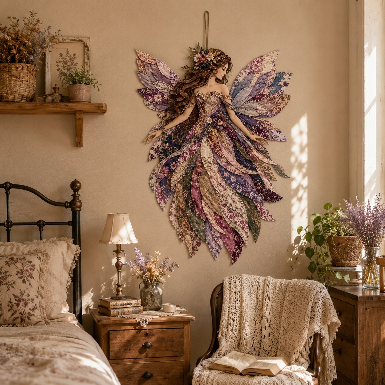 🧚‍♀️🌸 Premium DIY Kit ‘Fairy Patchwork’ | High-quality layered fabric with floral wings – DIY handmade fantasy wall decor ✨