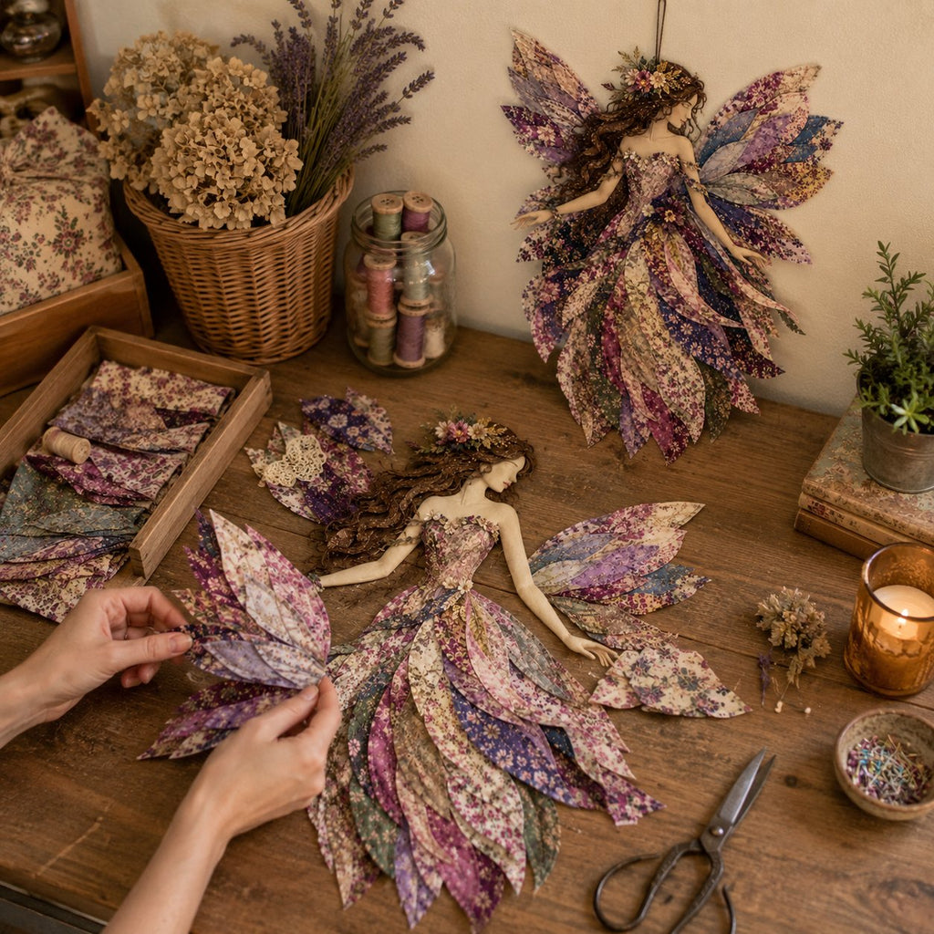 🧚‍♀️🌸 Premium DIY Kit ‘Fairy Patchwork’ | High-quality layered fabric with floral wings – DIY handmade fantasy wall decor ✨