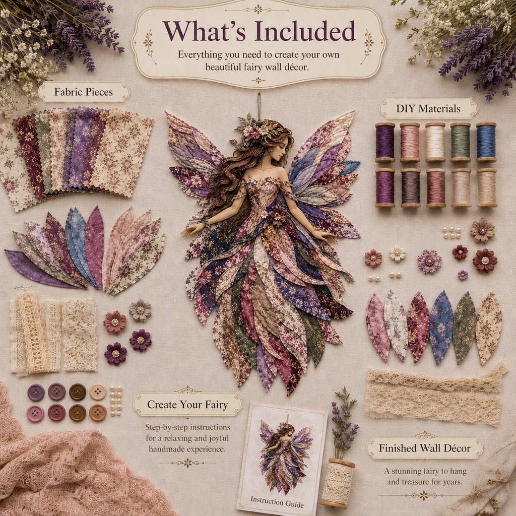 🧚‍♀️🌸 Premium DIY Kit ‘Fairy Patchwork’ | High-quality layered fabric with floral wings – DIY handmade fantasy wall decor ✨
